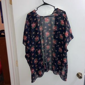 Dark Navy Floral Print Kimono